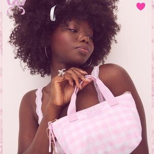PINK X LoveShackFancy pink gingham crossbody tote bag